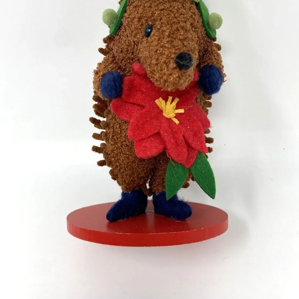 Target Faux Shearling Hedgehog Poinsettia Christmas Animal Figurine Wondershop™